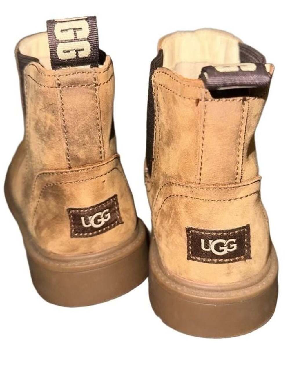 UGG Boots Youth Bolden Ankle Chelsea 1112455K Casual Beige Leather Pull On Sz 1